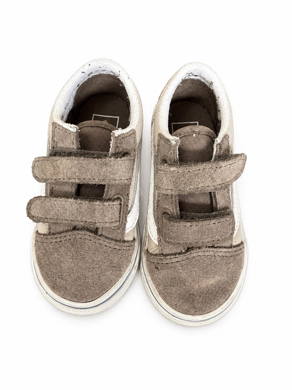 Vans Kids Taupe and White Suede Velcro Sneakers